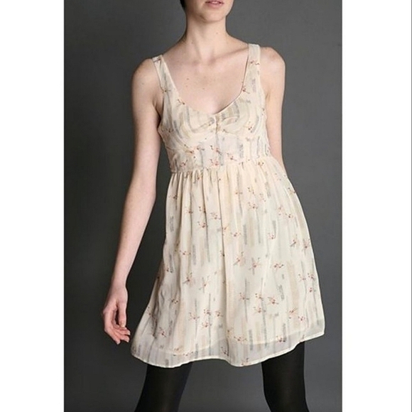 Silence + Noise Urban Outfitters Crane Printed Sleeveless Mini Dress Cream Small - Picture 15 of 15